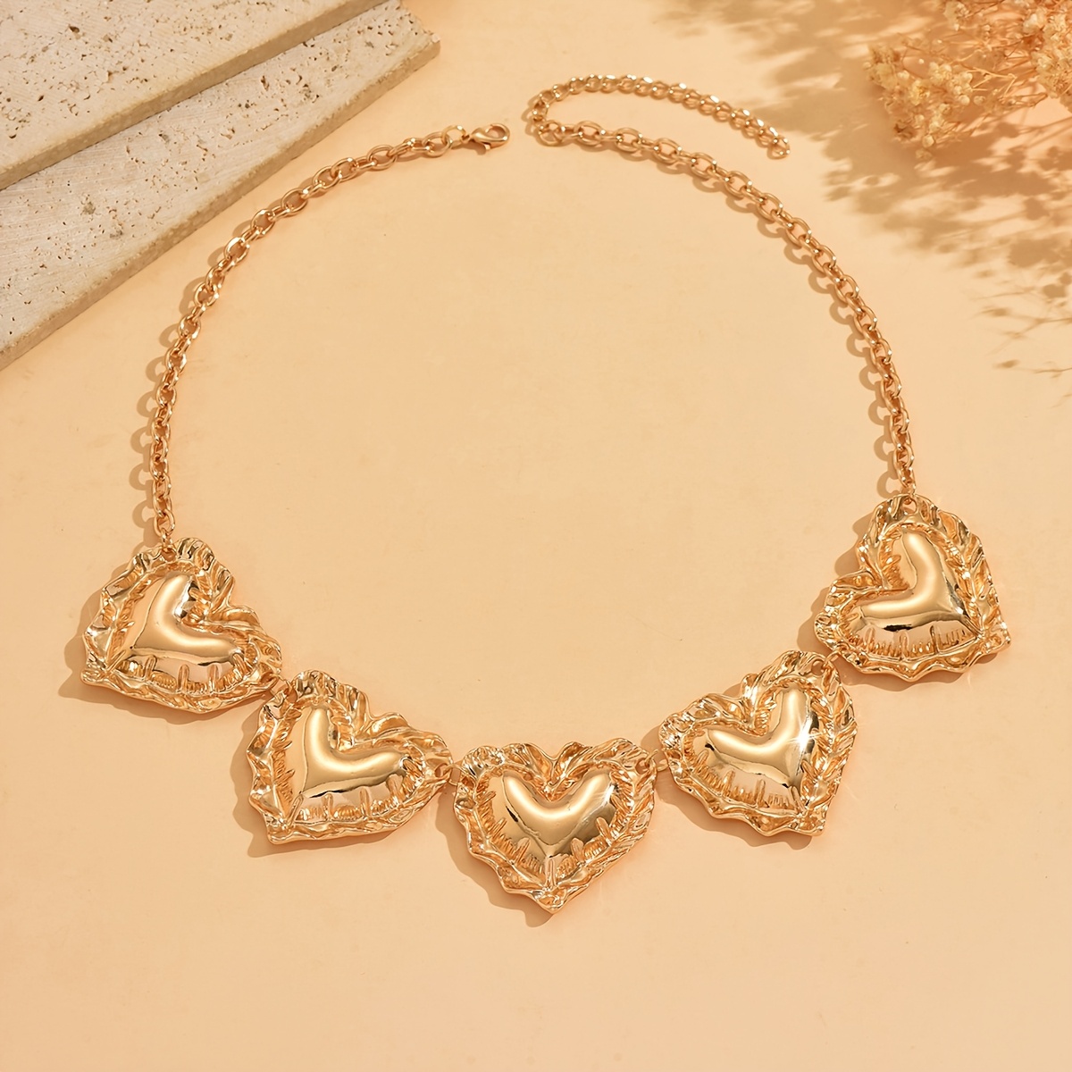 Elegant Textured Heart Choker Necklace for Women, Statement Jewelry